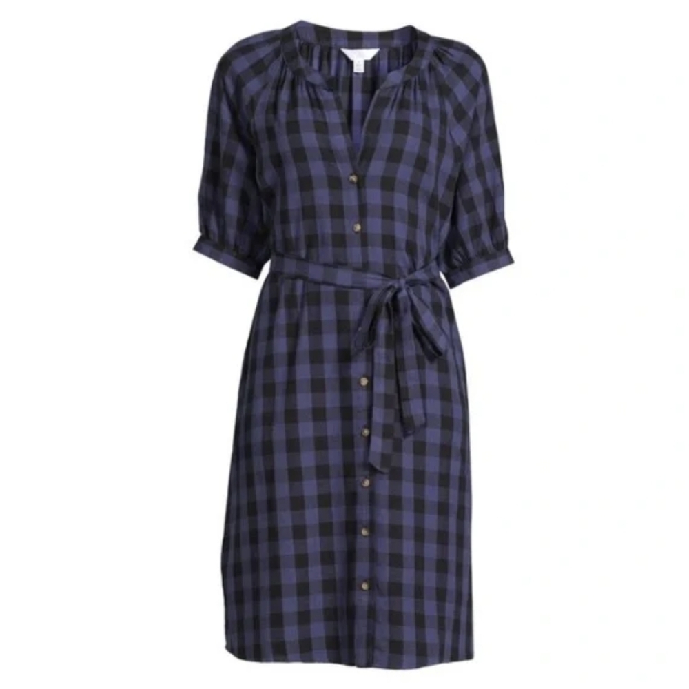 Time and Tru Blue Black Plaid Dress Medium